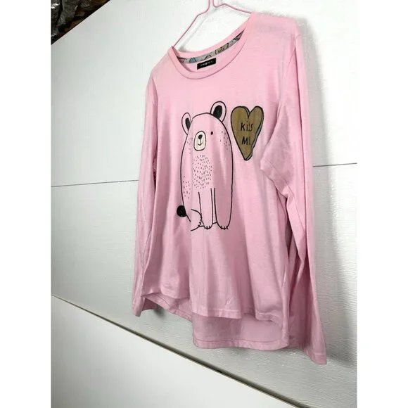 LADIES LONG SLEEVE Pink  T-SHIRT WITH HEAR DESIGN SIZE Large - Picture 15 of 16